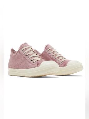 Rick Owens Women’s Lido Runway Low Sneaker Dusty Pink Cow Fur Shoes 11
